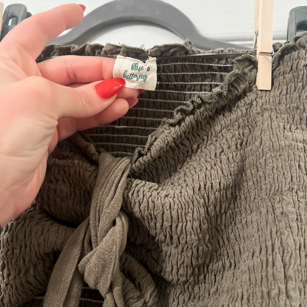 Olive Green Front Tie Crop Top + Wide Leg Pant Set by Pink Blush - Picture 9 of 11